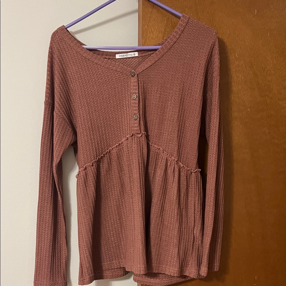 Dusty Rose Long Sleeve Peplum Top